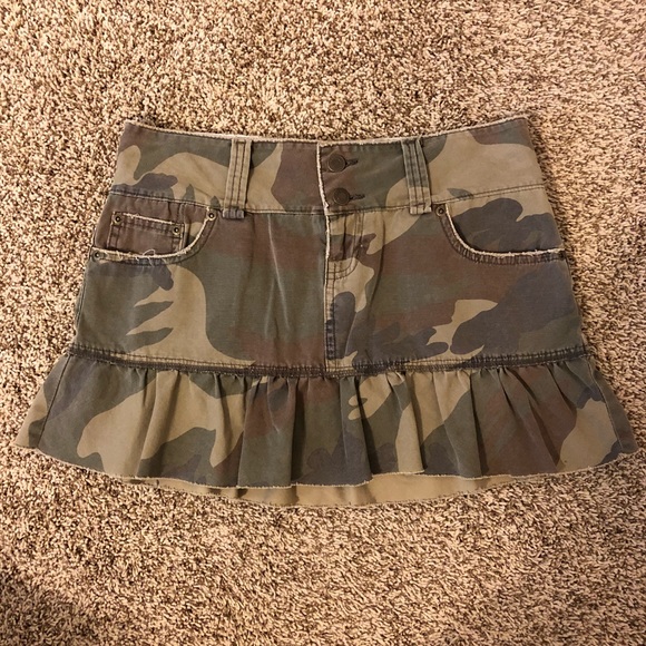 distressed camo skirt